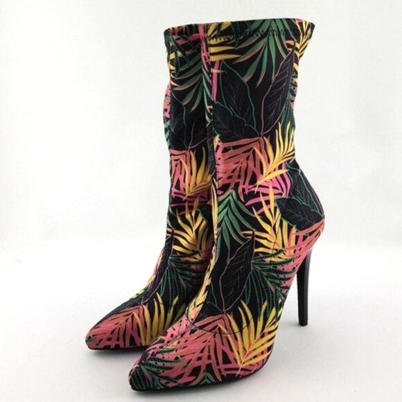 Call It Spring Hailassi Stiletto Heel Tropical Print Ankle Pull On Boots Sz 6 - Picture 4 of 14